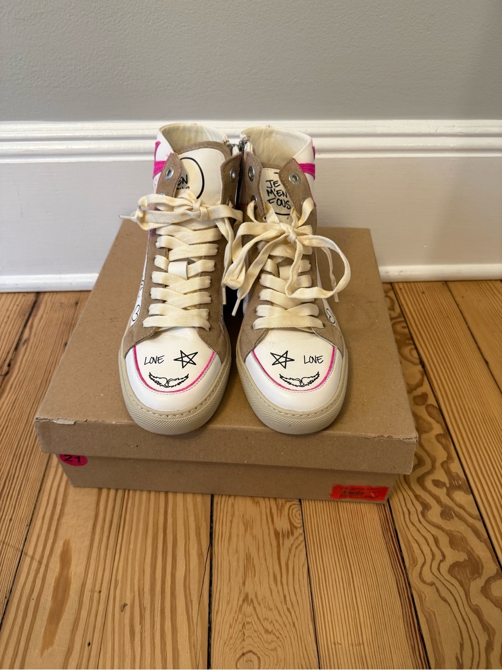 Zadig and Voltaire Rare High-Top Sneakers in Beige, White & Pink